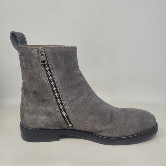 AllSaints Boots Mens EU42 US9 Gray Suede Hollow Chelsea Ankle Zip Minimalist